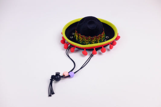 Fiesta Noir Dog Sombrero with Hanging Balls