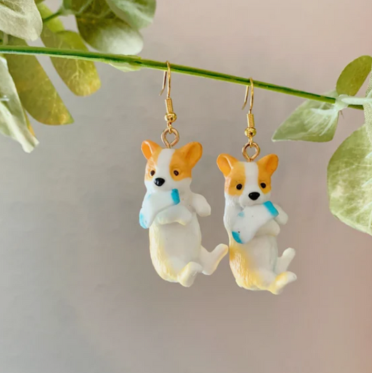 Corgi with a Sock Keychain & Earrings