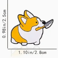 Corgo With Knife Enamel Pin