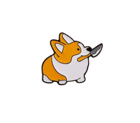 Corgo With Knife Enamel Pin